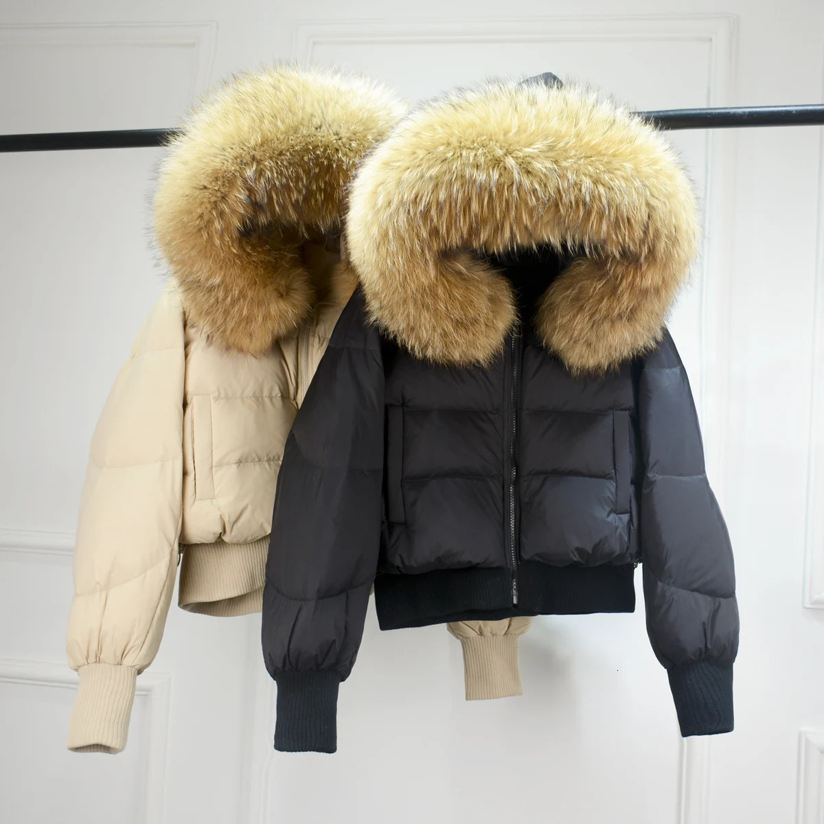 Janveny Big Raccoon Fur Hooded Short Fluffy Jacket Womens Winter Feather Duck Down Jacket Womens Park Waterproof 241023