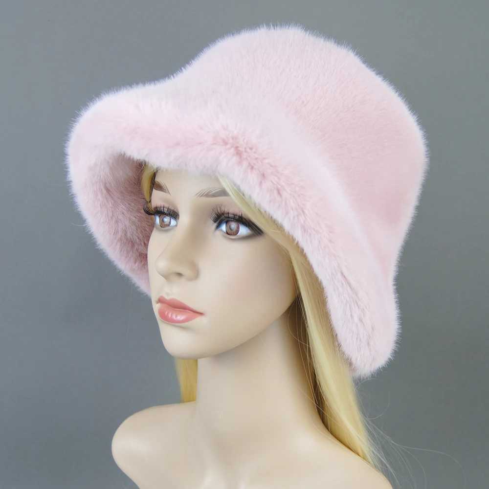 Winter autumn warm bucket hat fluffy wide mane soft thick ear protection faux fur elegant hot fishermans hat X241023