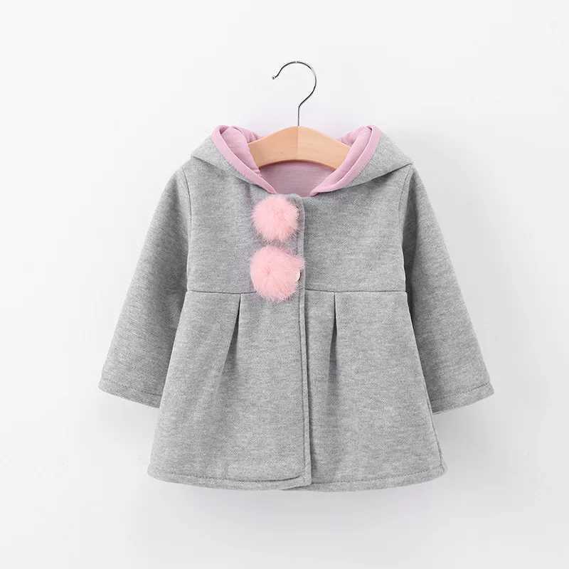 Girls wool coat autumn new cute rabbit ear long coat childrens clothing hooded long sleeved childrens jacket Casaco baby W241023
