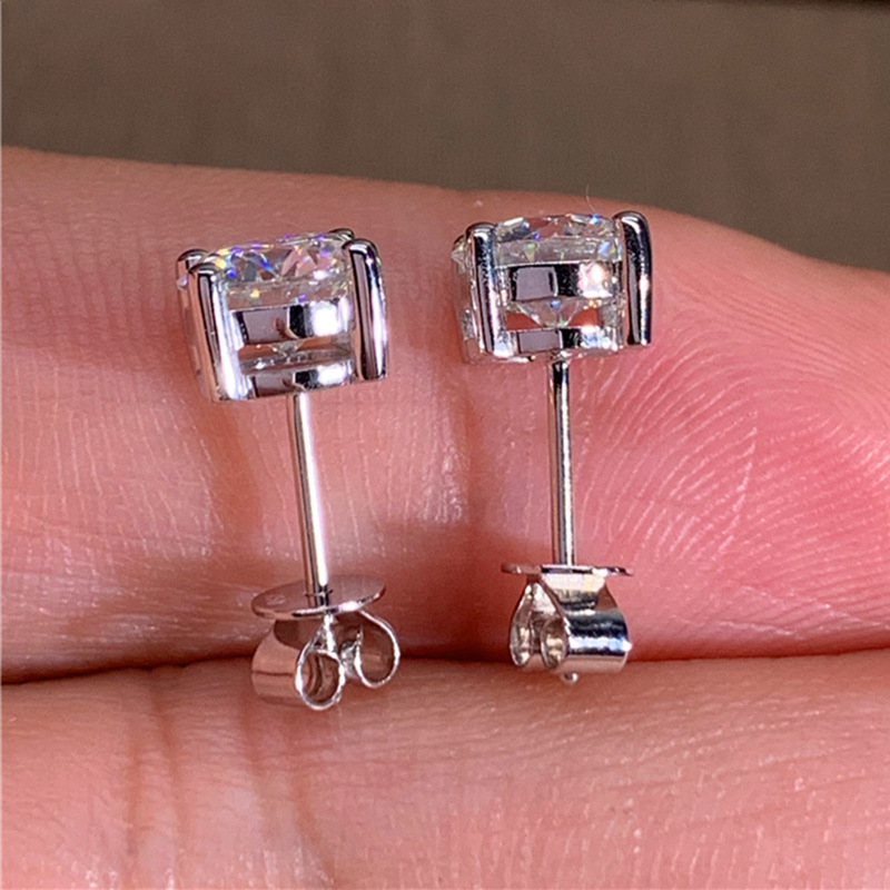 Creative cat paw footprints 925 sterling silver zircon earrings rose gold diamond Stud classic four-claw shiny crystal Stud earrings exquisite gift