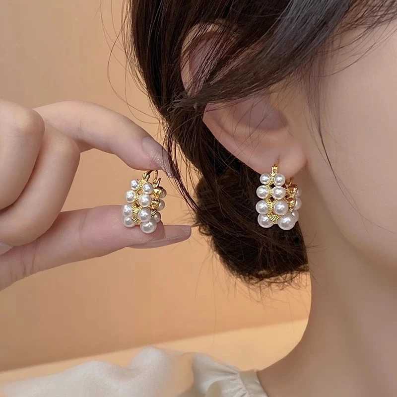 Rhinestone Imitation Pearl Stud Earrings For Women Korean Style Double Row Pearl Zircon Earring Elegant Christmas Party JewelryX241023