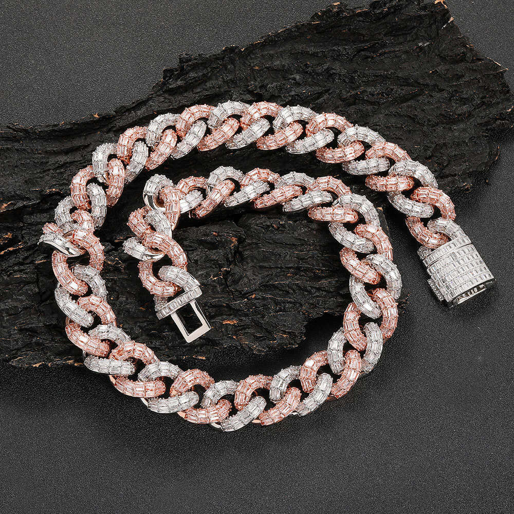 hip hop 21mm flip cuban three rows of t shaped collarbone chain exaggerated personality ins men's necklace