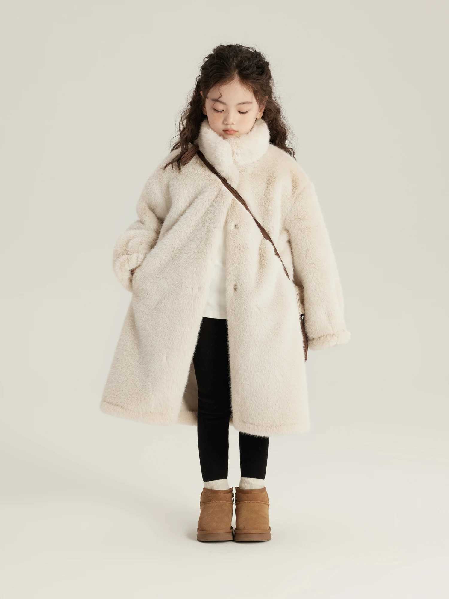 Girls winter imitation fur coat elegant banquet childrens coat beige baby artificial rabbit fur coat princess jacket TR198 W241023
