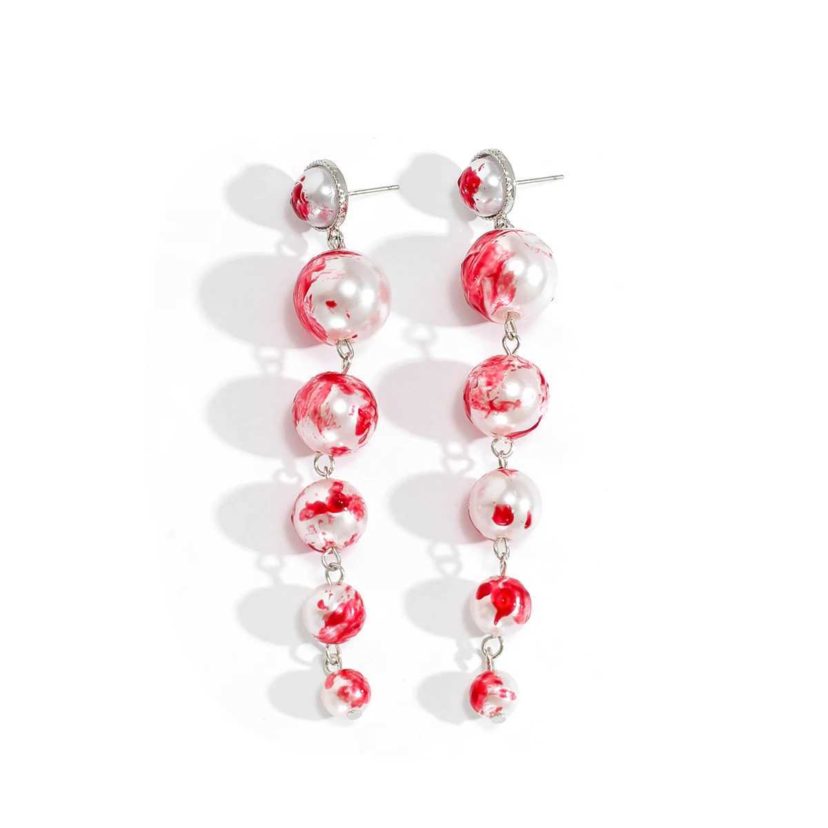 Goth Red Imitation Pearl tassel Pendant Earrings for Womens Wedding Brides Retro Pendant Earrings Halloween Jewelry Accessories W241023