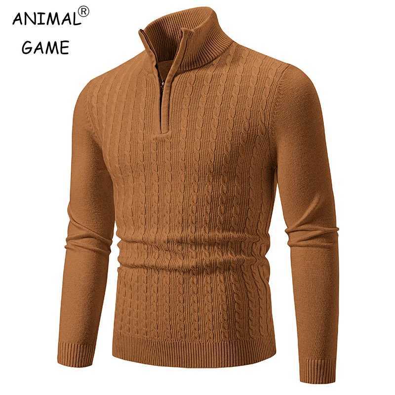 New Mens Pullover Warm Solid Color Half Zipper Sweater V-neck Long Sleeve Sweatwear Mens Knitted Sweatshirts Winter Top LX241024