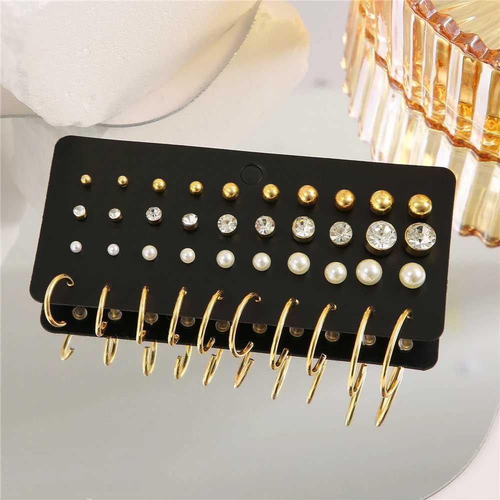 Fashion classic womens simple small stud earrings gold crystal rhinestone pearls set of 20 pairs of earrings jewelry W241023