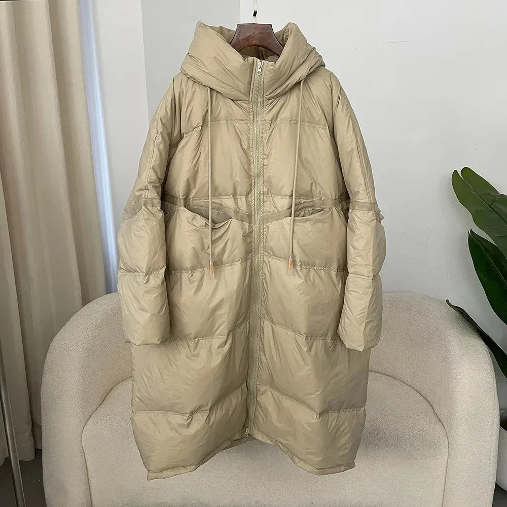 Autumn/Winter Classic Thick and Extra Long White Duck Down Jacket with Dalian Hat for Womens Winter Coat 241023