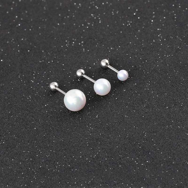 Souy 2 pieces of 4/6/8mm steel titanium pearl ball screw earrings for womens stud earrings W241023