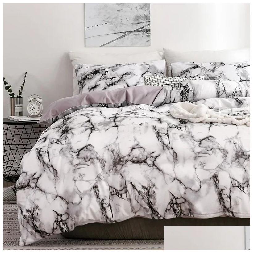 Sets Mirco Fiber Marble Print Set Nordic Duvet Cover Double Bed Soft Comfortable Quilt 12Pcs Pillowcases 240624 Drop Delivery Garden Dhrg8