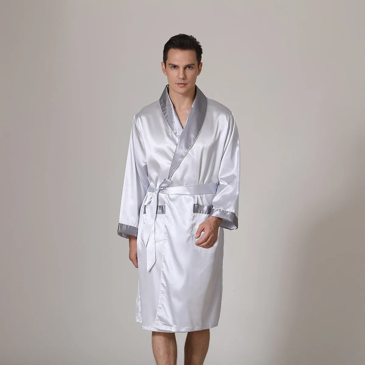 Mens kimono Bathrobe loose sleepwear terrace silk dyed home clothing mens casual sleepwear with belt evening gown 241023