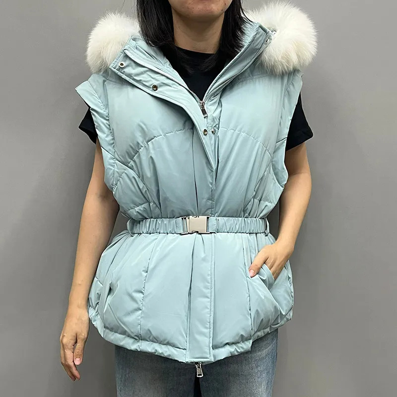 Loose fox fur collar down jacket womens winter inflatable jacket oversized jacket with detachable sleeves 241023