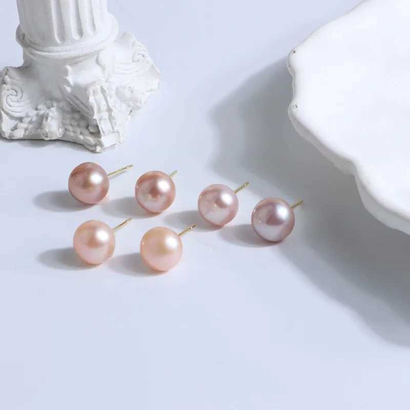 Minar INS Fashion White Pink Purple Color Genuine Freshwater Pearl Stud Earrings for Women Gold Plated Copper Statement JewelryX241023