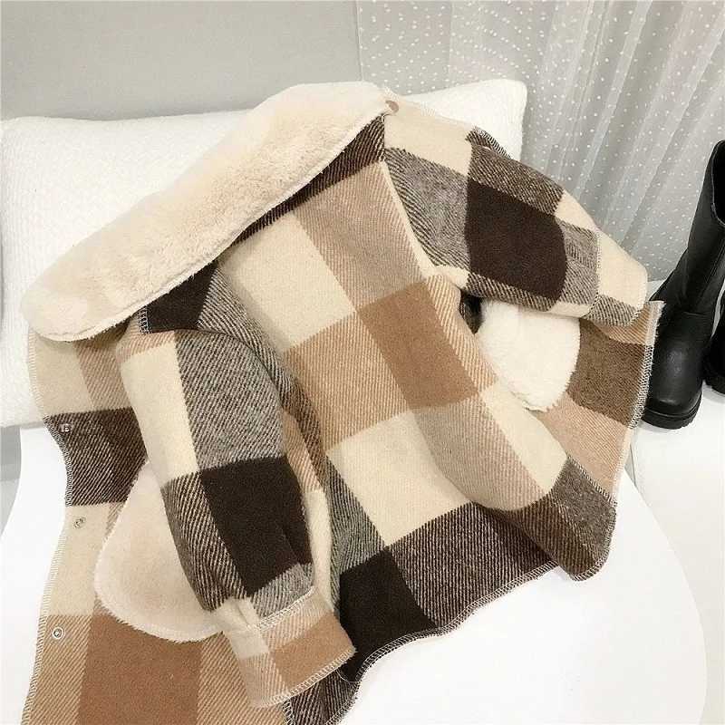 Baby boy girl wool jacket fur in a warm plaid baby collar coarse tweed coat long wool winter baby coat 1-14Y W241023