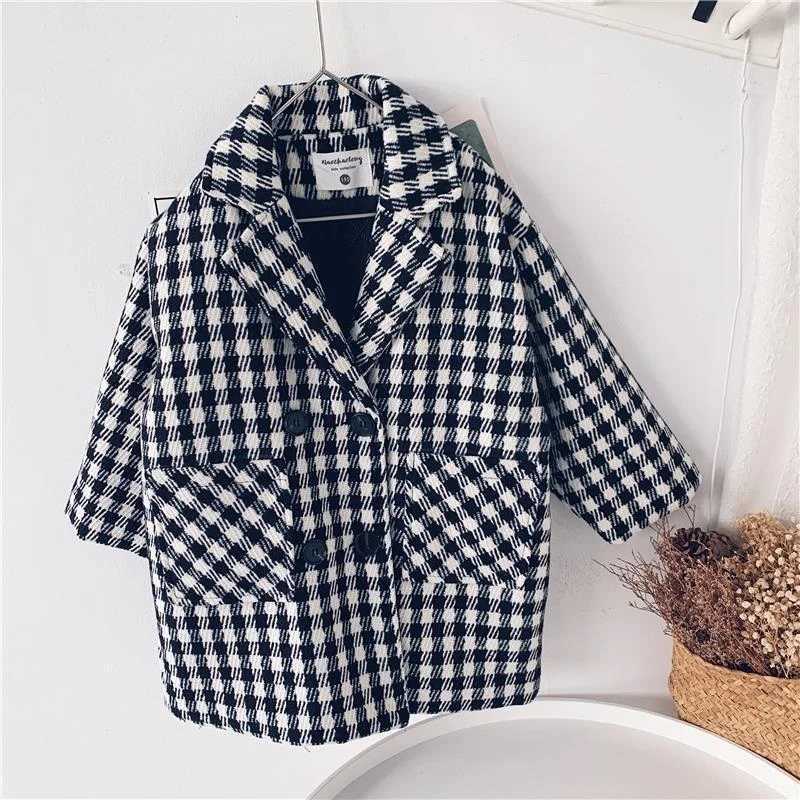 Baby boys and girls wool plain jacket long double-layer warm childrens collar coarse woolen coat cotton pad baby coat 1-10Y W241023