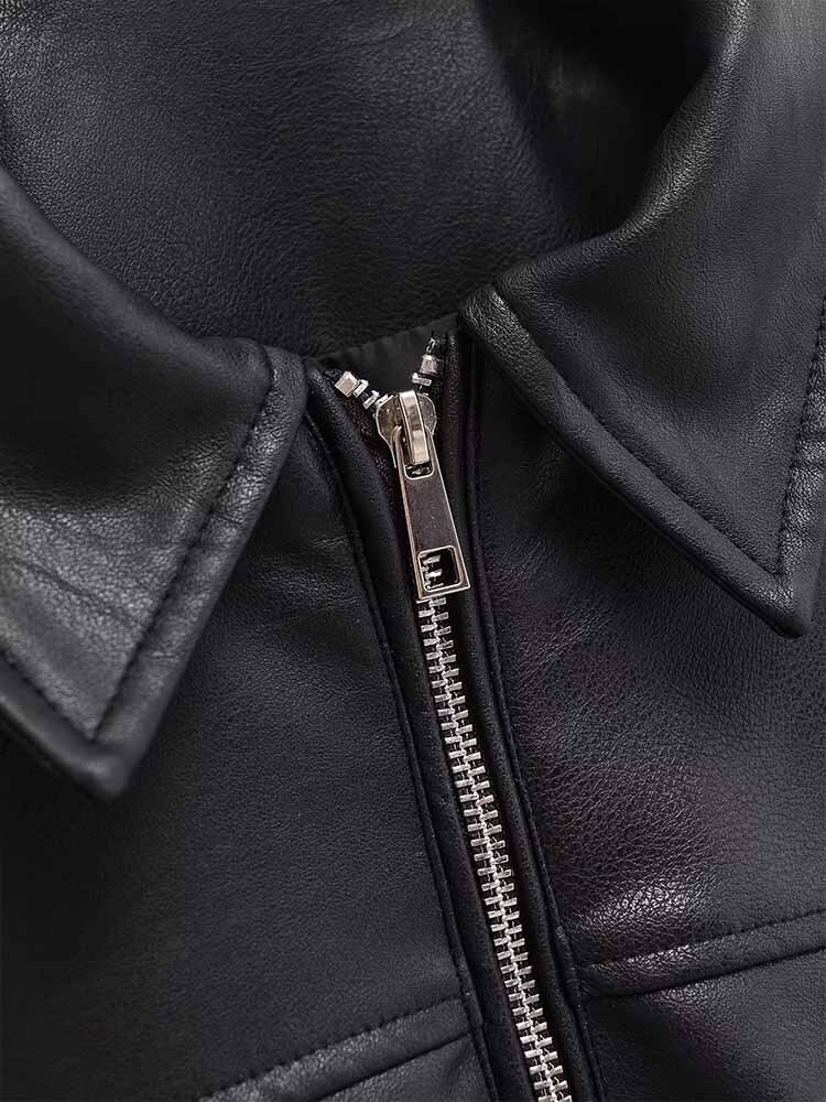 European American Autumn And Winter New Simple Versatile Lapel Maillard Retro Pilot Jacket Leather Coat