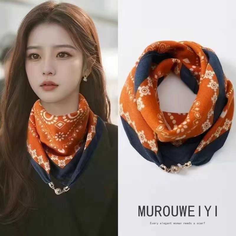 New designers Neck Texture ece Protection silk Womens scarf nice Small Buckle Magnetic