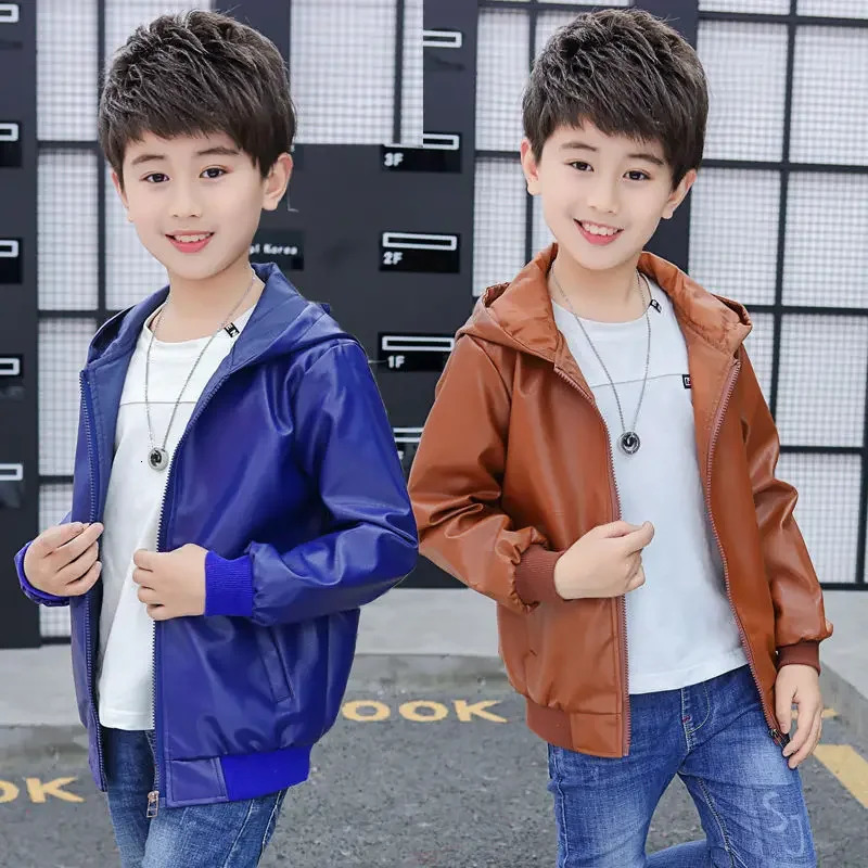 6 9 10 12 year old children boys and girls hooded fur zipper bicycle leather jacket winter warm wool jacket childrens jacket 241023