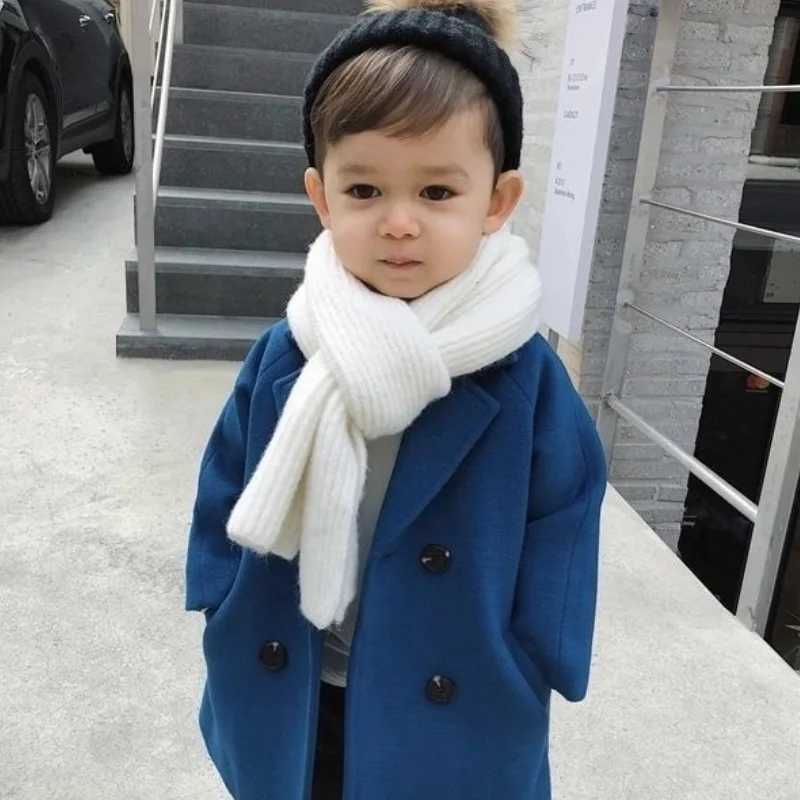 Baby boys and girls wool jacket long double-layer warm baby collar coarse woolen coat spring and autumn winter baby coat W241023