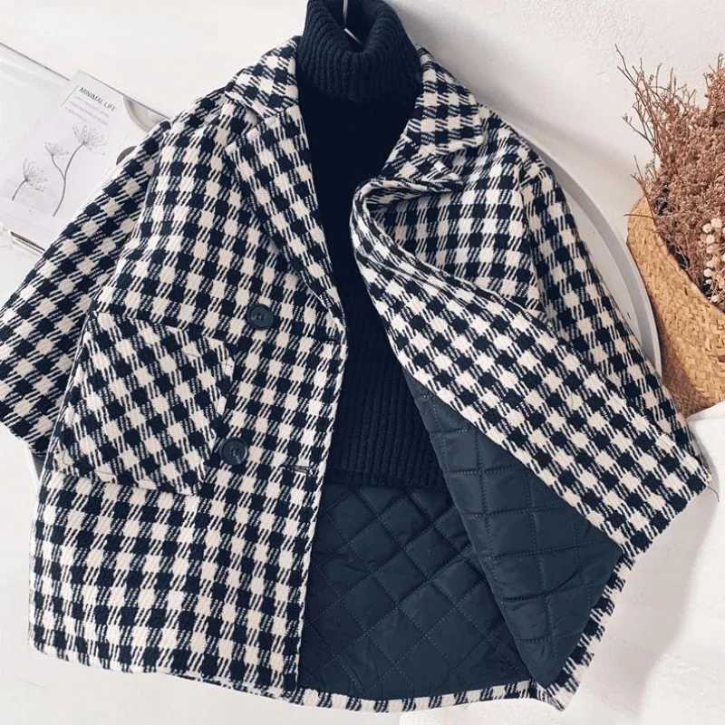 Winter boys wool plain jacket long double-layer insulation childrens clothing girls collars coarse woolen coat cotton apron jacket childrens clothing 