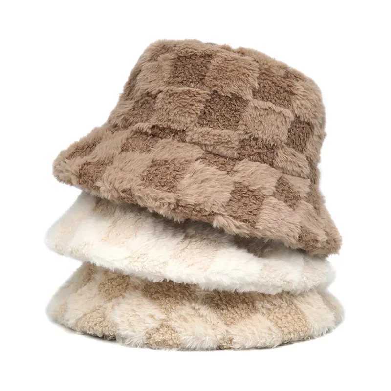 2023 Winter Warm Fur Bucket Hat Warm Mens Outdoor Stay Warm Fluffy Panama Fem Thick Rabbit Hair Windproof Fishermans Hat X241023