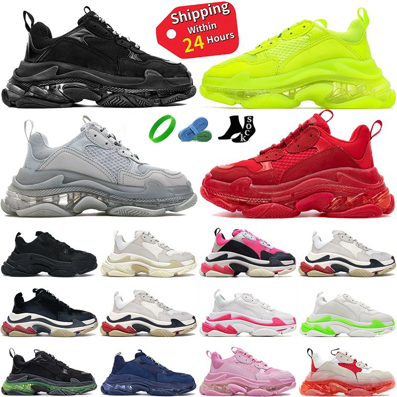 Canvas triple s designer dress shoes for men women platform sneakers clear sole black white grey silver red pink blue paris mens womens outdoor trainers