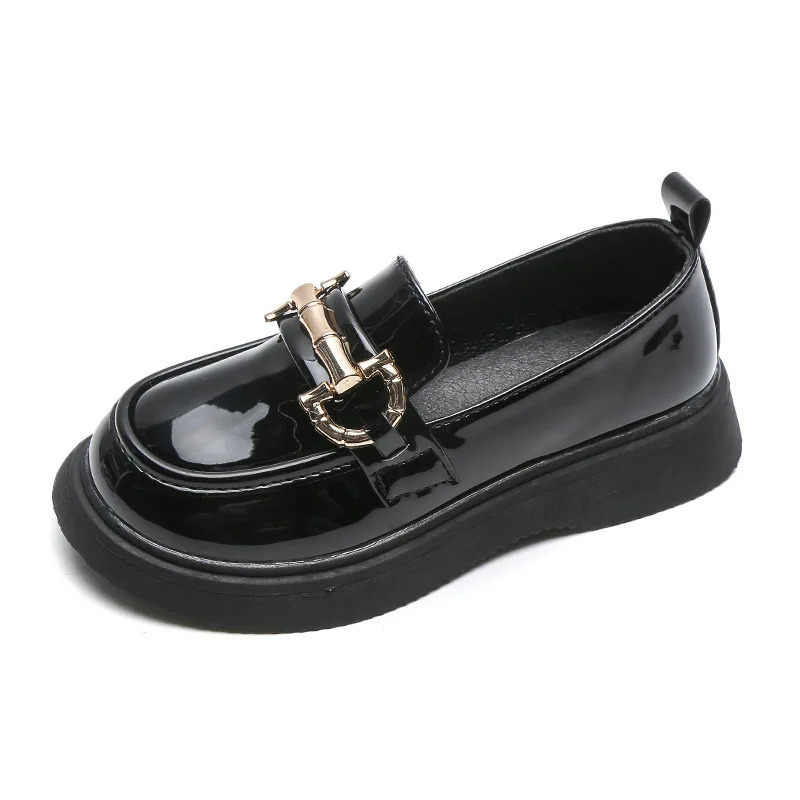 Princess Mary Janes UK Uniform Shoes Kids Fashion Spring Versatile Black Soft Glossy Retro Metal Cute Girls Loafers for Boy 241023