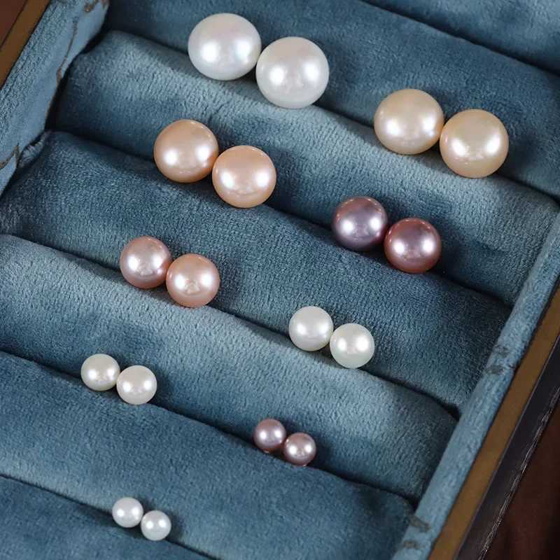 Real Natural Pearl Stud Earrings Womens 925 Sterling Silver Round Button Cultured Freshwater Pearls Ear Studs Classical JewelryX241023