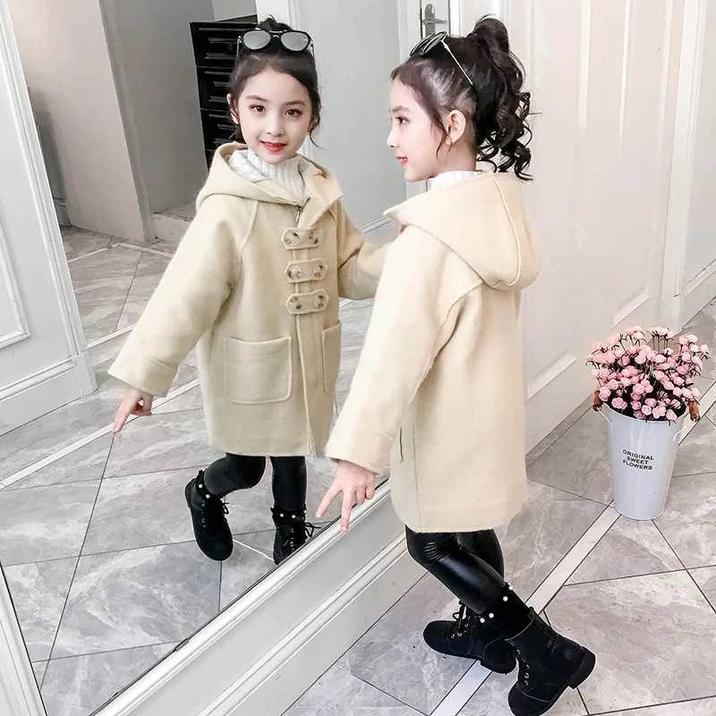 Childrens wool coat autumn and winter girls thick coat student fashion hooded wool coat P357 W241023