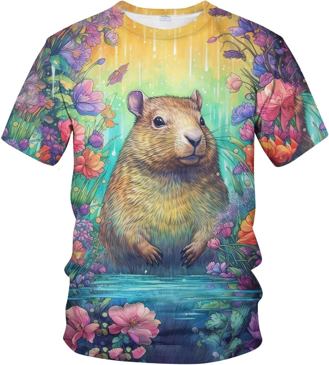Mens T shirt Brave Animal Colorful Capybara T-Shirts Retro Tropical Casual Tee Top tee Casual tops summer clothes Breathable and stylish