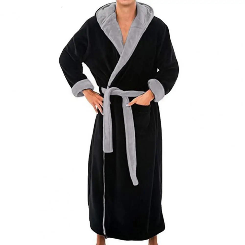Plush Bathroom Deluxe Mens Hooded Bathroom with Adjustable Belt Super Soft Absorbent Mens Robe Pocket Plush Solid 241023