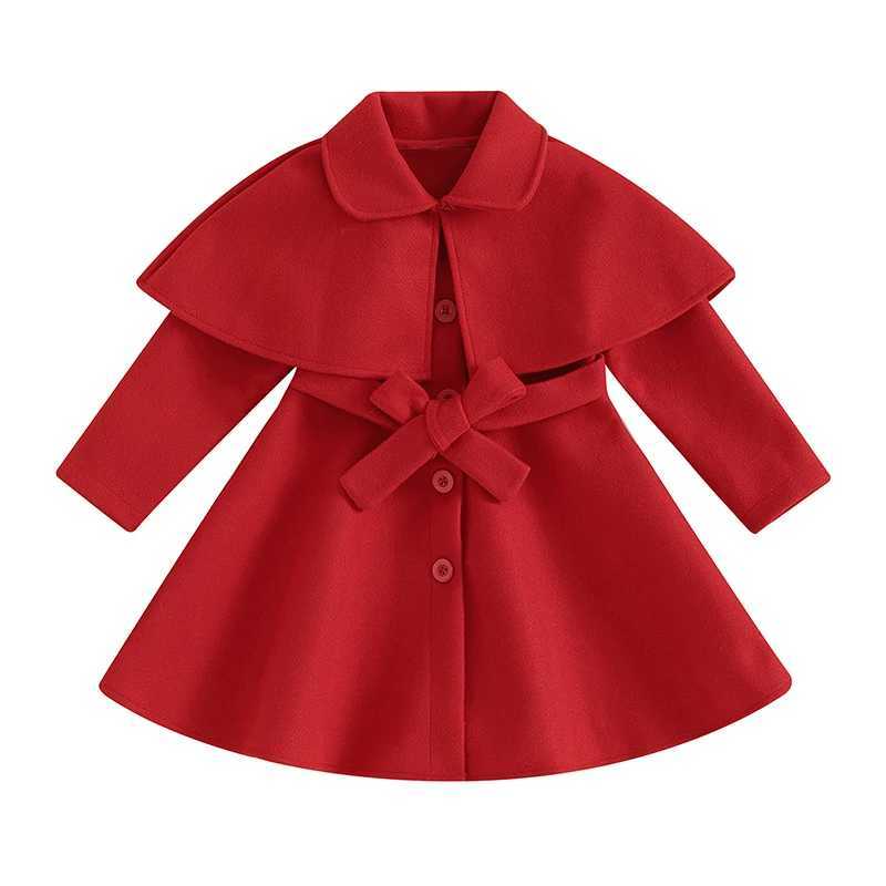 Yccutest Preschool Girls Christmas Wool Dress Coat with Cloak 2PCS Red Button Jacket Long Coat Autumn/Winter Coat W241023