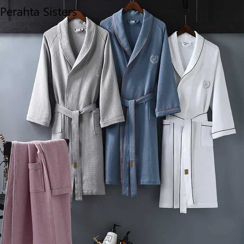 High quality hotel family Wfle mens bathroom pure cotton embroidery lapel no bathrobe mens solid color dress W241023