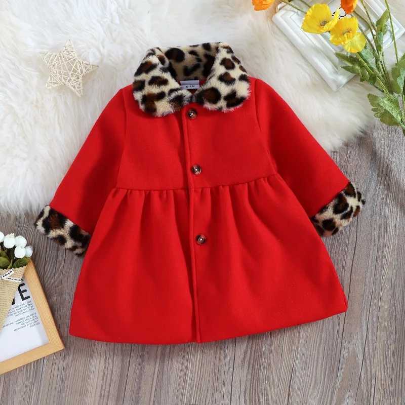 2023 Autumn Winter Long Woolen Coat for Girls Fashion Leopard Long Sleeped Trench Jacket Outerwear Warm Wool Baby Clothes W241023
