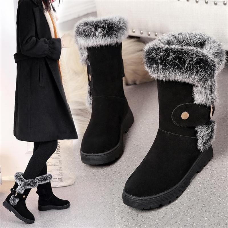 Women's Fleece Winter Warm Snow Boots: Anti-slip, Thick Sole, Versatile, Black 16e9