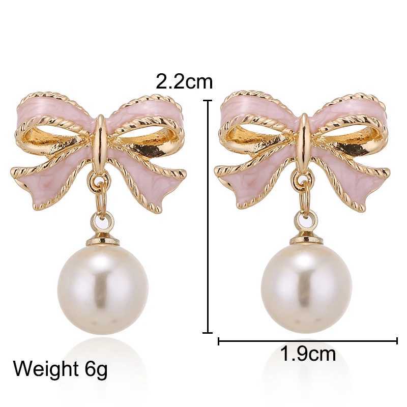 Hot Fashion Cute Pink Bow Earrings Imitation Pearl Earrings Upscale Wedding Womens Party Jewelry Gifts New E8972019 W241023