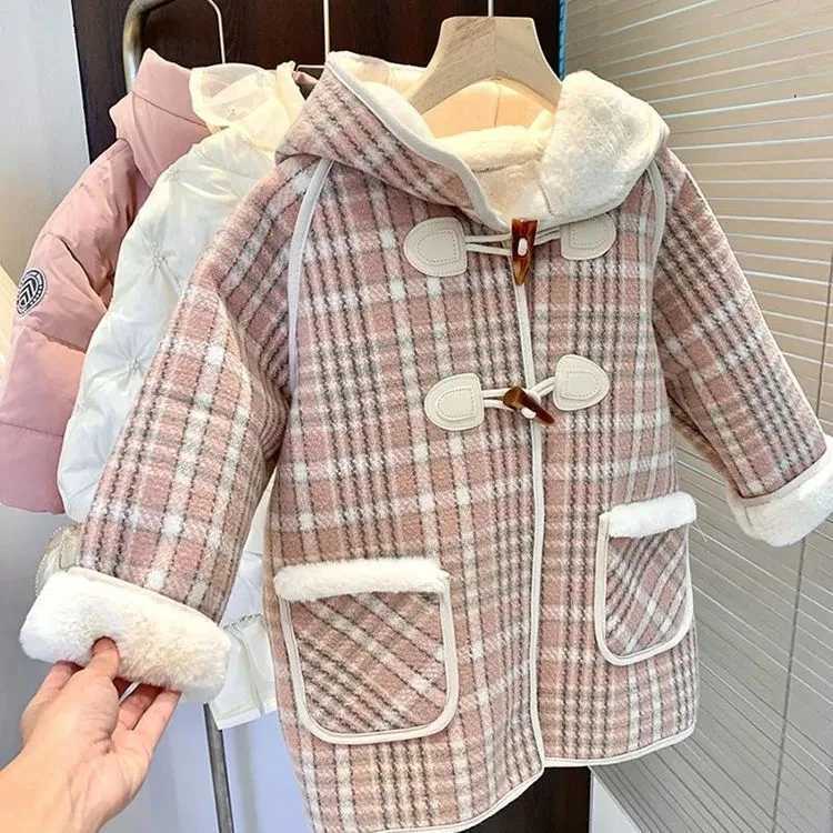 Childrens plain weave hooded wool coat winter jacket childrens clothing 2-9 years old baby coat W241023