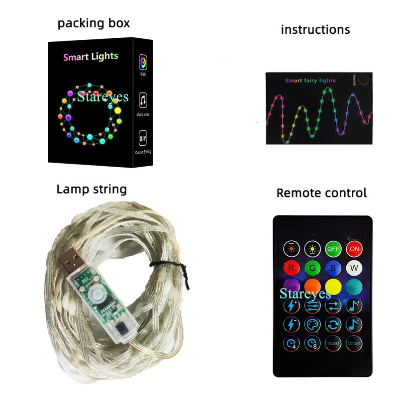 Intelligent RGB USB DC5V 5m 10m 15m 20m IP65 LED string light WS2812B IC magic color Bluetooth application 241023