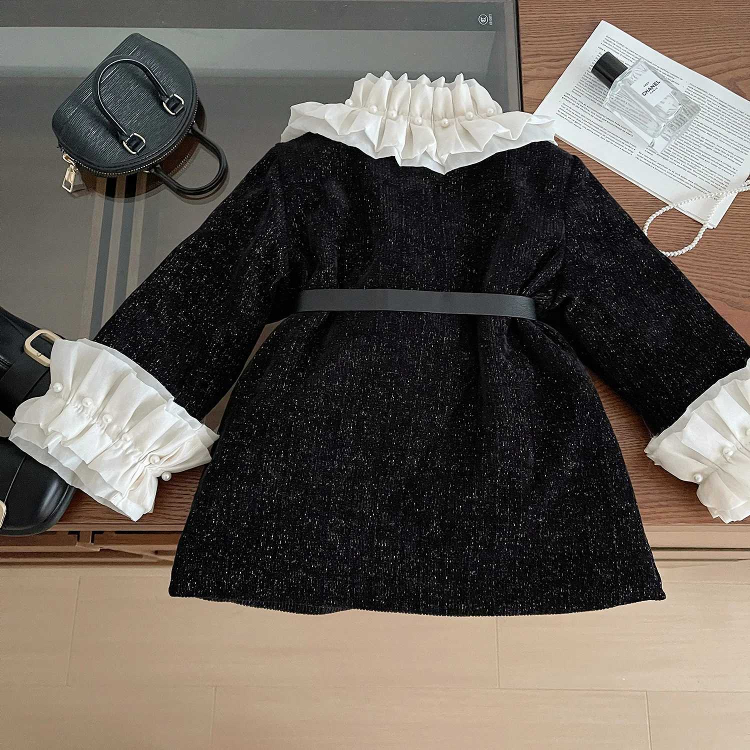 Baby girl princess cotton pearl jacket with ruffled edges childrens coat with outer cover warm spring summer winter baby clothing 18M-10Y W241023