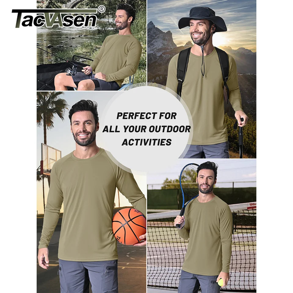 TACVASEN UPF 50sunscreen T-shirt mens quick drying long sleeved sports T-shirt performance sports T-shirt 241024