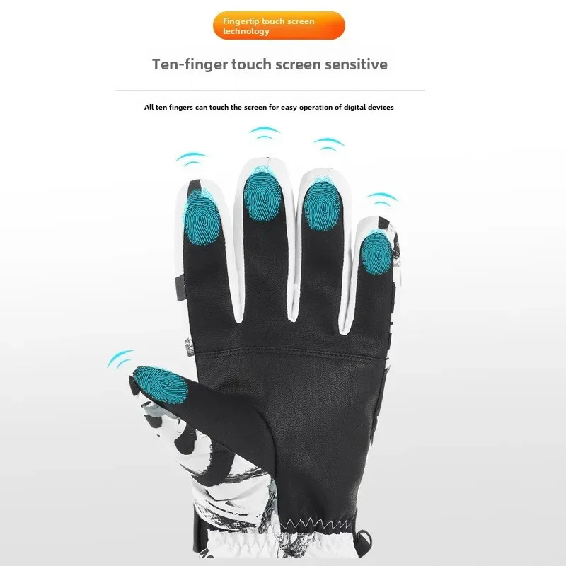 Winter Ski Gloves PU Leather Nonslip Touch Screen Snowboard Glove Waterproof Motorcycle Cycling Fleece Warm Snow Unisex 241024