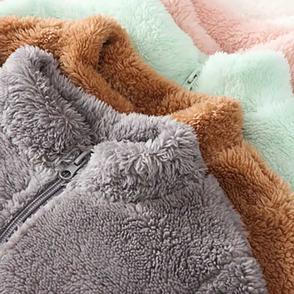 Neutral childrens plush wool coat suitable for layering and outdoor play soft and comfortable warm suitable for all seasons W241023