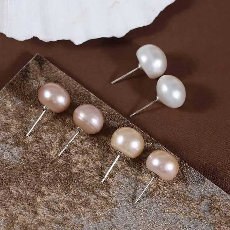 Real Natural Pearl Stud Earrings Womens 925 Sterling Silver Round Button Cultured Freshwater Pearls Ear Studs Classical JewelryX241023