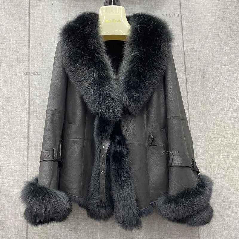 Winter Real Coat Genuine Rabbit Skin Leather And Jackets With Natural Fur Collar Ladies Outwear Oversize 211018