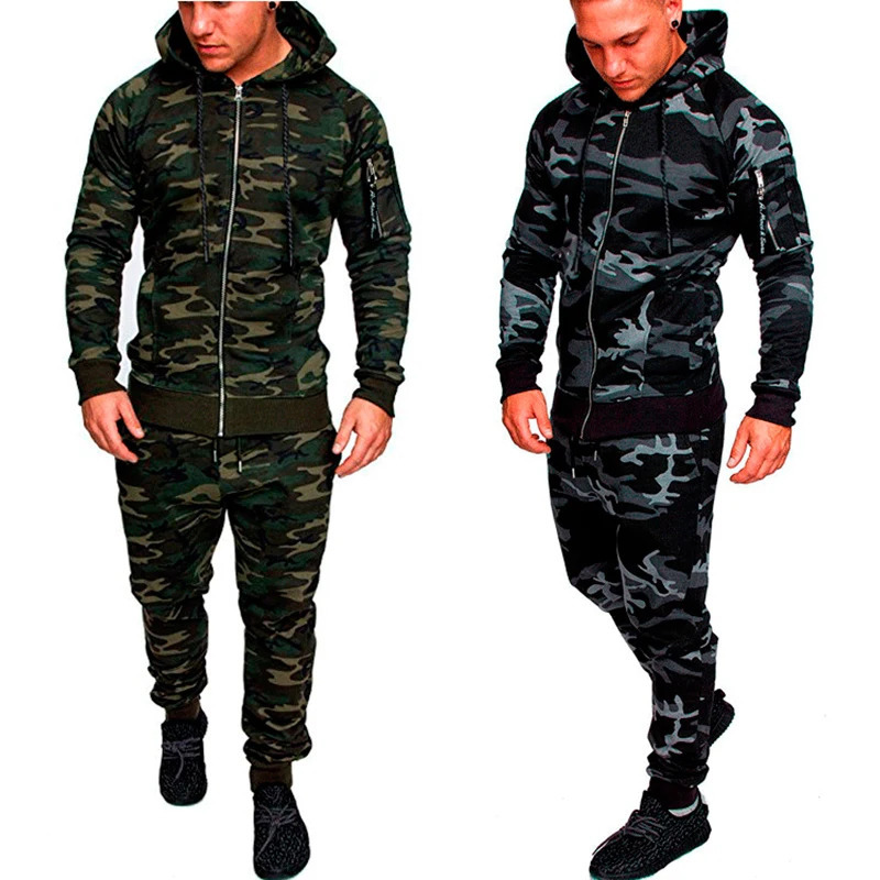 mens track suit hoodie 2-piece set create your camouflage muscle mens autumn and winter tactical sportswear jacket pants 241024