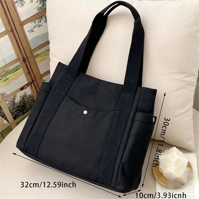 Large Capacity Canvas Shoulder Bag Woman Work Out Commuting Student Bags Unlined Load Book Cloth Wear Resistant 241017