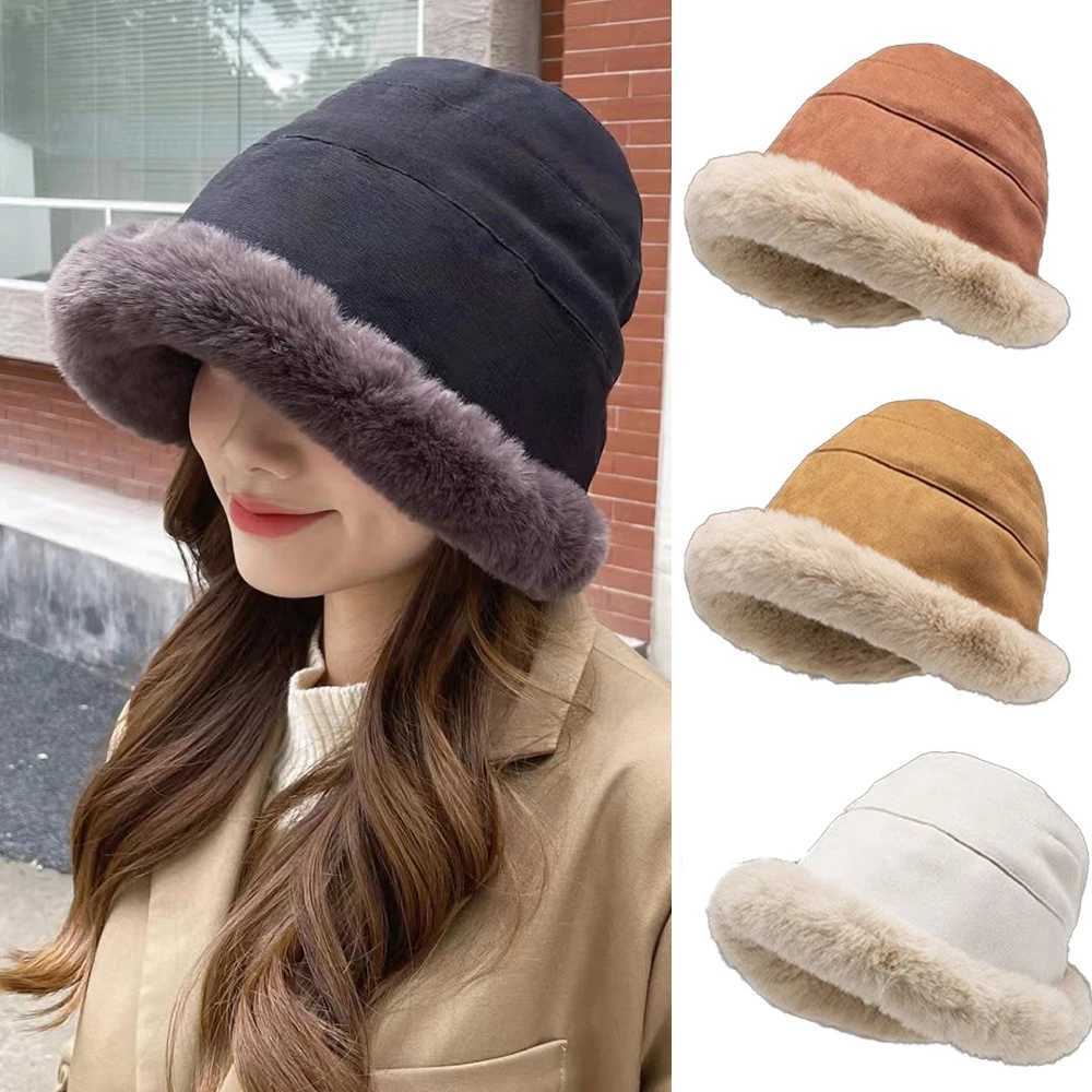 New winter bucket hat soft and thick plush hat warm outdoor windproof hat warm Beanies womens fisherman hat Panama hat X241023