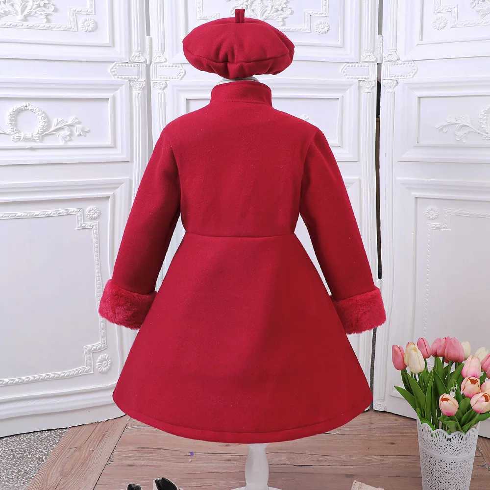 New autumn and winter standing collar double row wool coat for girls with hat 5-13 years old wool coat for middle school children W241023