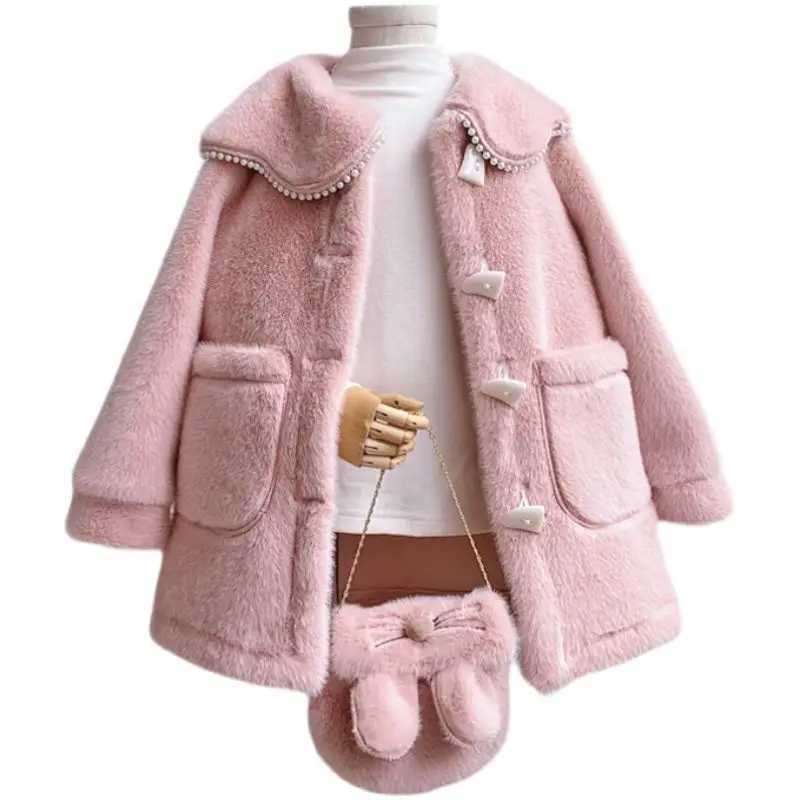 Childrens womens outerwear outerwear cute faux fur warm Plus velvet thick winter wool outerwear outdoor wool childrens clothing W241023