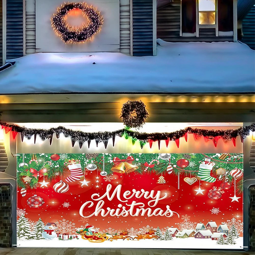 Halloween garage door banner haunted house pumpkin bloody hands Christmas gnome banner wall background decoration curtains 241023