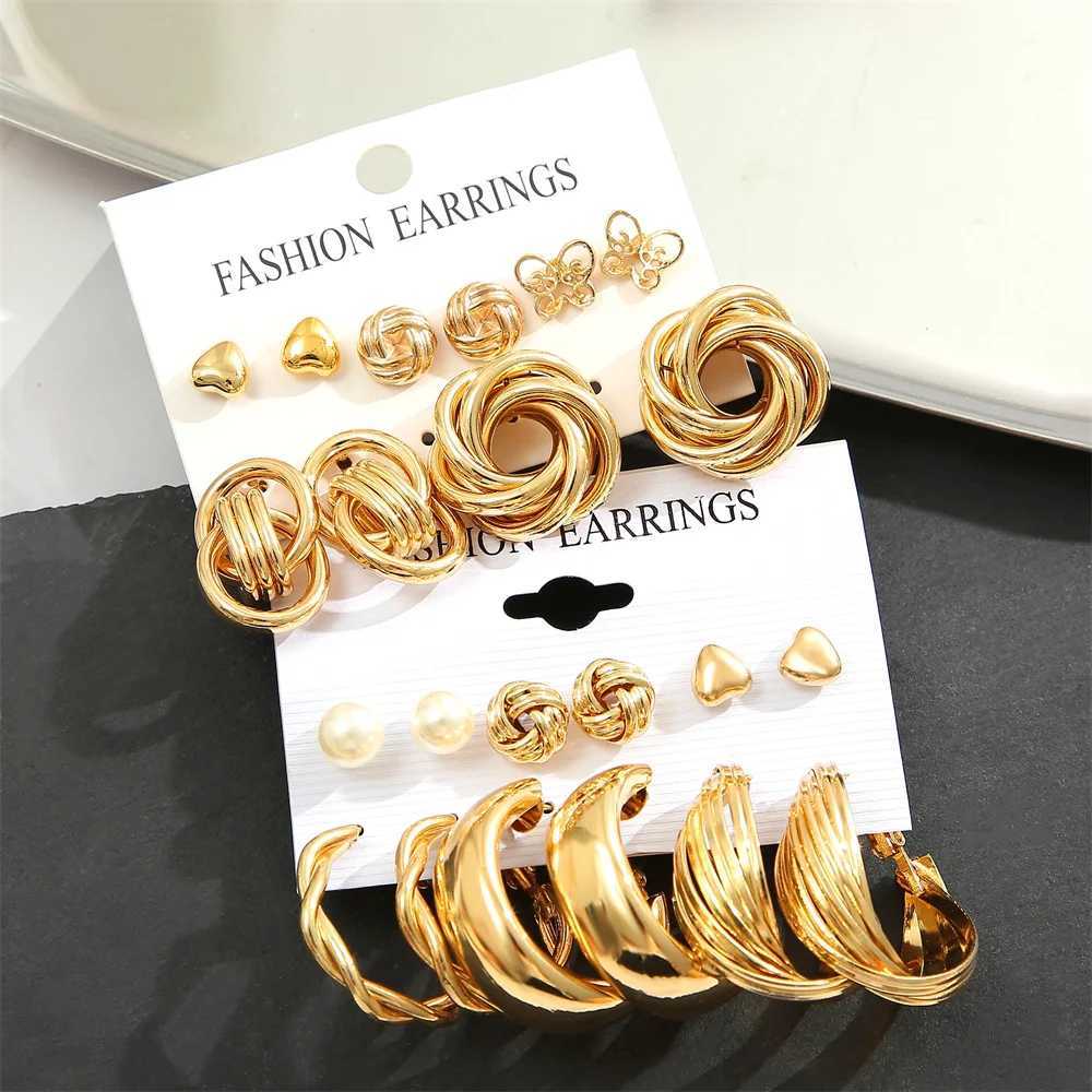 11 pairs of A set fashionable zinc alloy artificial pearl rotating geometric decorative earrings for womens daily decoration W241023